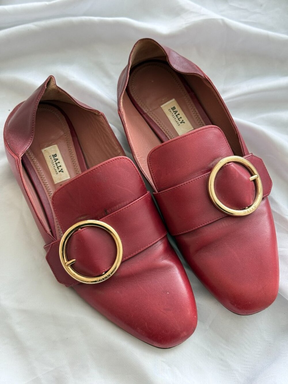 Bally Burgundy Leather Convertible Loafers Mule Size 36.5 Red Gold Hardware